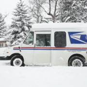 Mail carrier helps elderly dog on his route