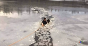 Officer rescues dog from icy lake